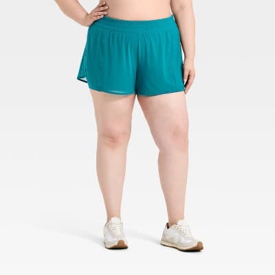 Women's Mid-Rise Mesh Run Shorts 3" - All In Motion™ Dark Teal Blue XL