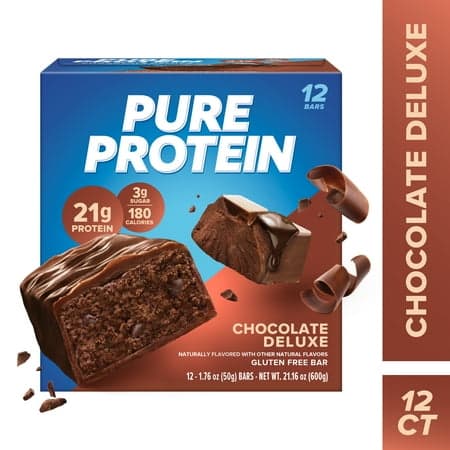 Pure Protein Bars, Chocolate Deluxe, Low Sugar, 21g Protein, 1.76 oz, 12 Count