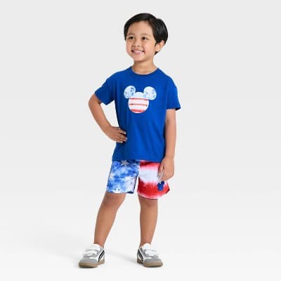 Toddler Boys' 2pc Disney Mickey Mouse 4th of July Flag T-Shirt and Shorts Set - Blue 2T