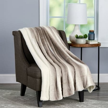 Somerset Home Faux Rabbit Fur and Sherpa Throw Blanket for Adult - 60”x70”(Cream Beige)