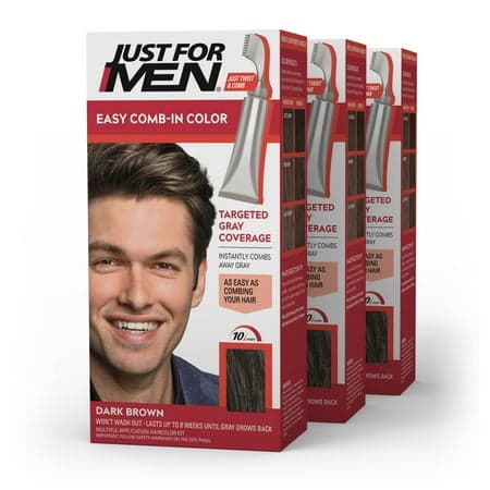 Just For Men Easy Comb-In Gray Hair Coloring, A-45 Dark Brown, Pack of 3