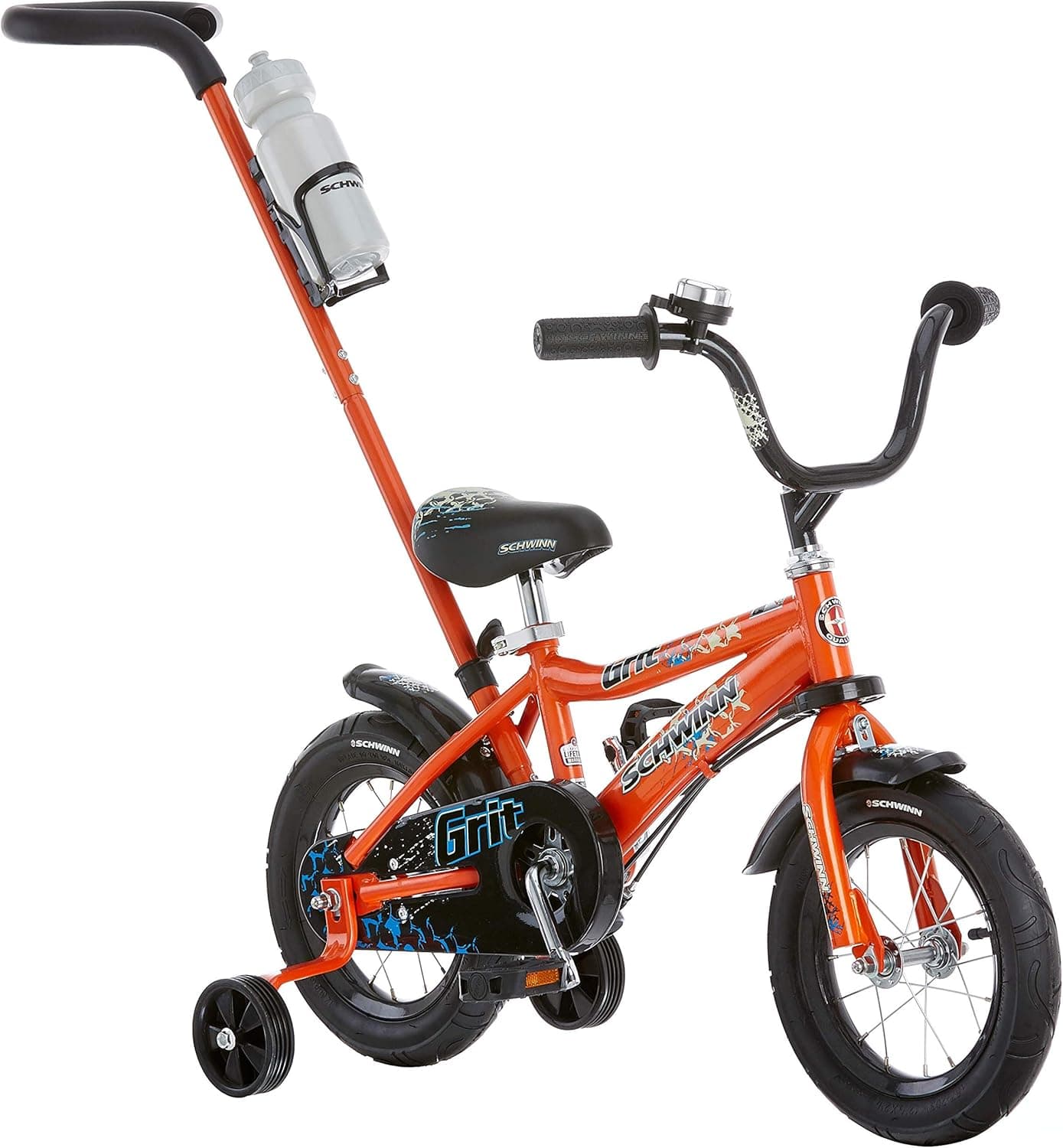 Schwinn Grit Beginner Bike for Kids: 12-Inch Wheels, Training Wheels, Push Handle