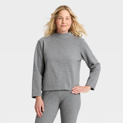 Women's Long Sleeve Brushed Mockneck Top - A New Day™ Gray M