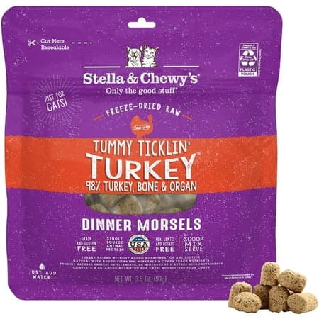 Stella & Chewy's Tummy Ticklin Turkey Dinner Morsels, LocalFinds Turkey Freeze-Dried Chunks Dry Cat Food, 3.5 oz Bag