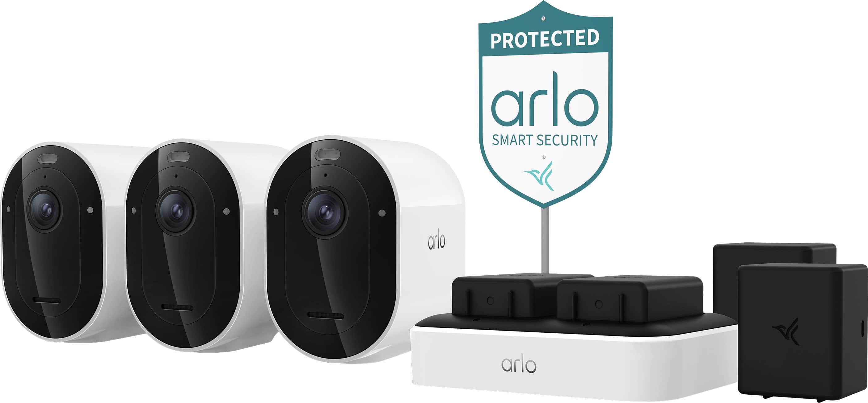 Arlo - Pro Outdoor Security Camera (6th Gen 2025 Release) - Wireless, Rechargeable Battery-Powered with Charging Station, 3-Cam - White