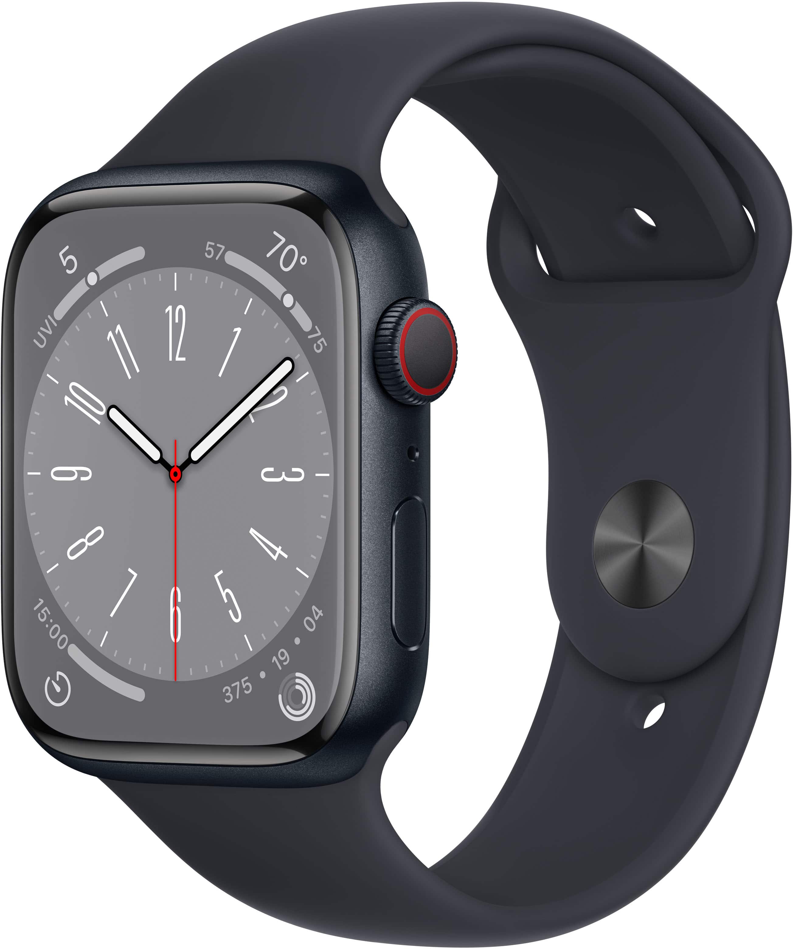 Geek Squad Certified Refurbished Apple Watch Series 8 (GPS + Cellular) 45mm Aluminum Case with Midnight Sport Band - S/M - Midnight - (2022)