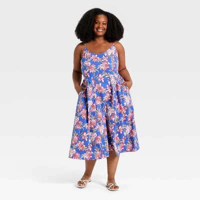 Women's Corset Sundress - A New Day™ Blue Floral 1X