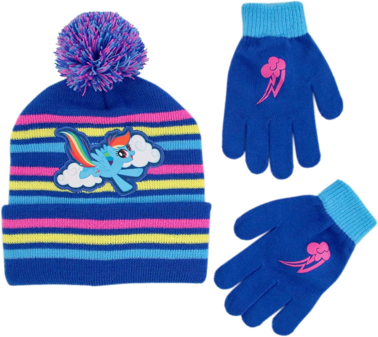 Hasbro Girls Winter Hat, Kids Gloves and Scarf, My Little Pony Baby Beanie For Ages 4-7, Blue