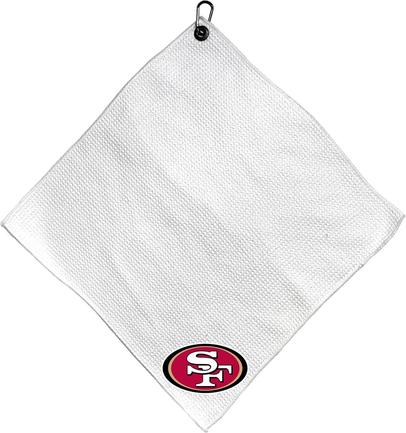 Team Golf NFL SAN Francisco 49ERS Microfiber Towel - 15" X 15" (White) with Carabiner Clip, Premium Microfiber with Deep Waffle Pockets - Superior Water Absorption and Quick Dry Golf Cleaning Towel