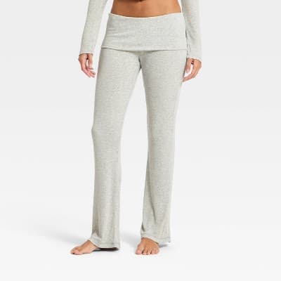 Women's Ribbed Fold Over Waistband Pajama Pants - Wild Fable™ Heather Light Gray M