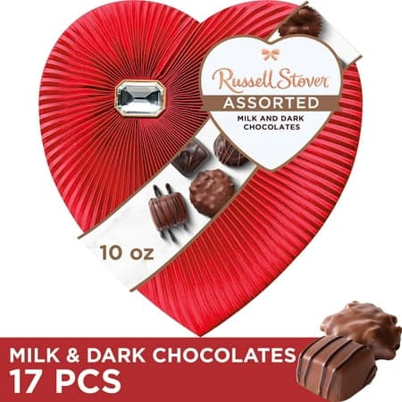 Russell Stover Diamond Brooch Heart Assorted Milk & Dark Chocolates, 10 oz. Valentine's Day Box