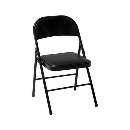 Mainstays Deluxe Vinyl Padded Seat and Metal Back Folding Chair, Black