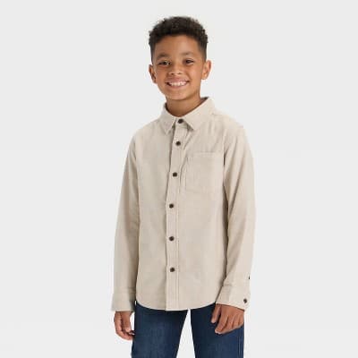 Boys' Long Sleeve Button-Down Flannel Shirt - Cat & Jack™ Tan L