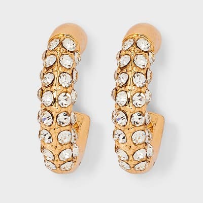 Mini Pave Hoop Earrings - A New Day™ Clear/Gold: Nickel-Free, Post Closure, 0.7" Length