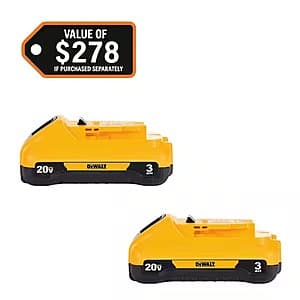 2-Pack DeWALT 20V Max Lithium Ion Batteries - Save $60 + Free Shipping