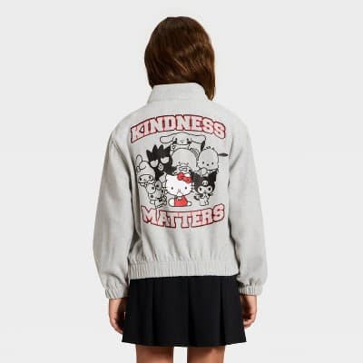 Girls' Hello Kitty and Friends 'Kindness Matters' Embroidery Jacket - Heather Gray M