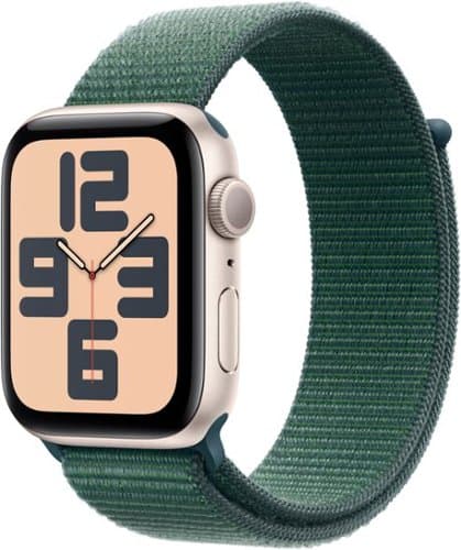 Geek Squad Certified Refurbished Apple Watch SE 2nd Generation (GPS) 44mm Aluminum Case with Lake Green Sport Loop - Starlight - (2024)