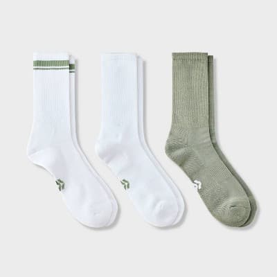Men's Striped Tonal Varsity 3pk Crew Socks - All In Motion™ Olive 6-12
