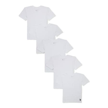 U.S. Polo Assn. Boys Tagless Cotton Crewneck T-Shirt Undershirt, 5-pack, Sizes (S-XXL)