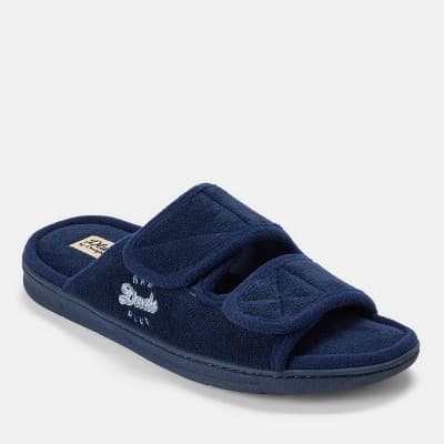 Dluxe by Dearfoams Men's Rad Dad Terry Double Band Slide Slippers - Navy Blue S