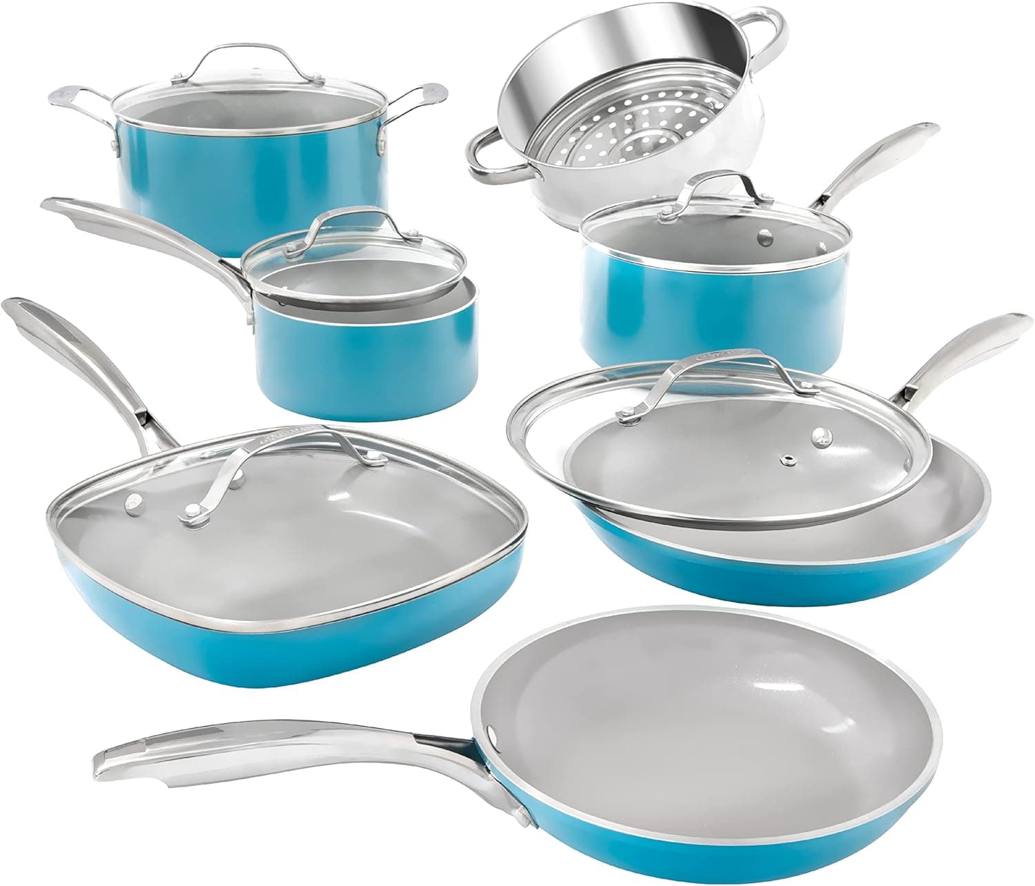 Gotham Steel Aqua Blue Nonstick Ceramic Cookware Set