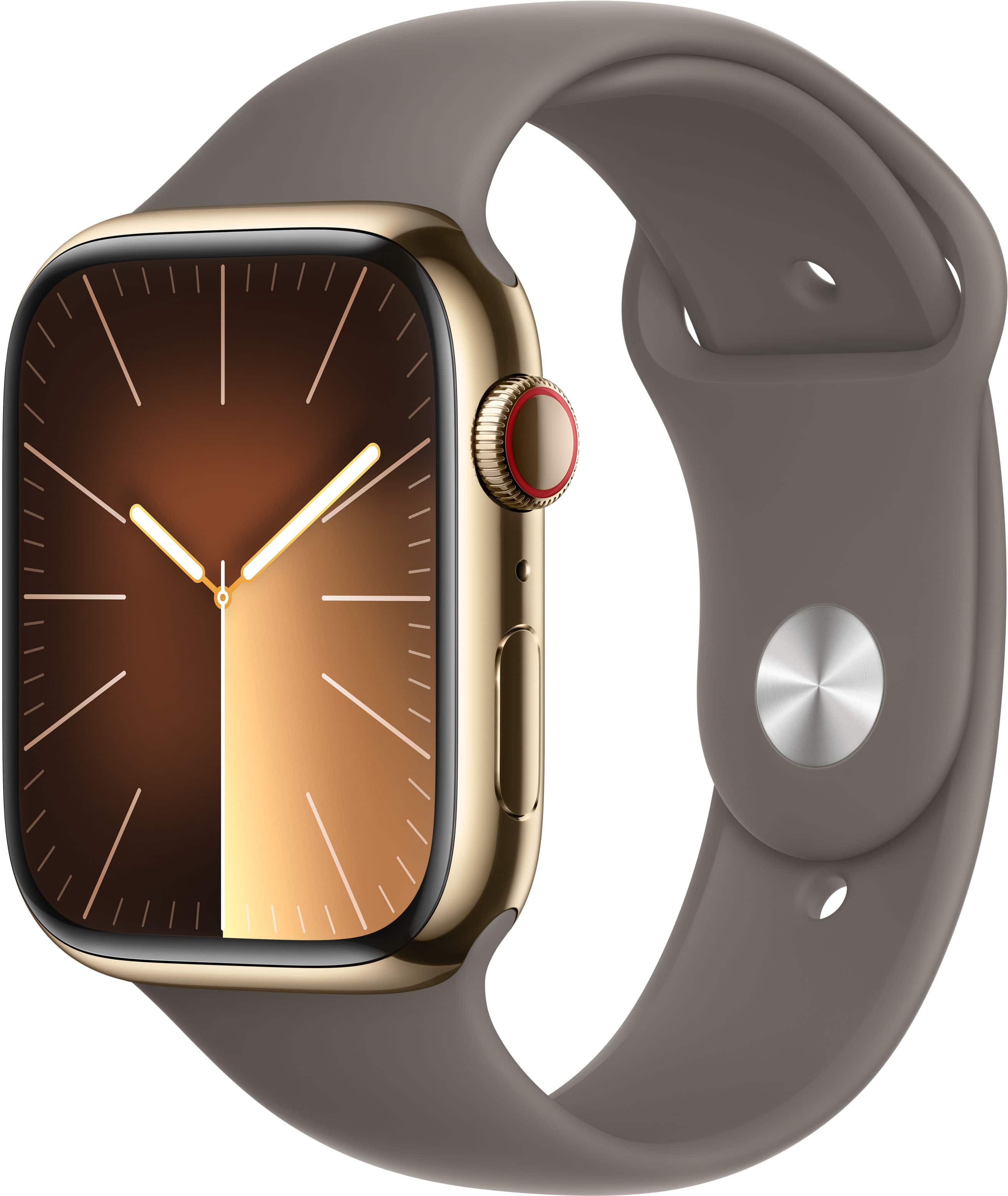Apple GS Cert Refurb Watch Series 9 (GPS + Cell) 45mm Gold Stainless Steel Case w Clay Sport Band - M/L - Gold - 2023 - Gold - (2023)