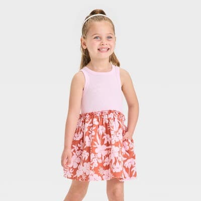 Toddler Girls' Floral Tank Dress - Cat & Jack™ Light Pink 12M