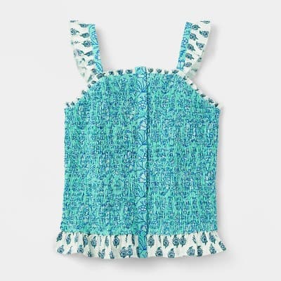 Girls' Adaptive Garden Floral Smocked Tank Top Teal - Roller Rabbit x Target XS