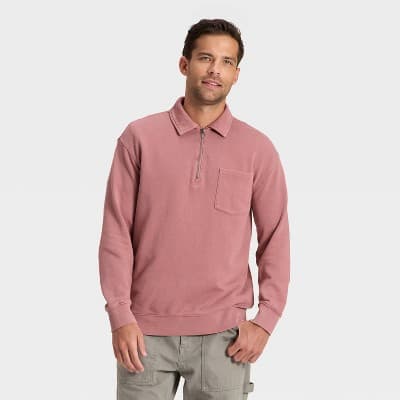 Men's Vintage 1/4 Zip Sweatshirt - Goodfellow & Co™ Berry Pink L
