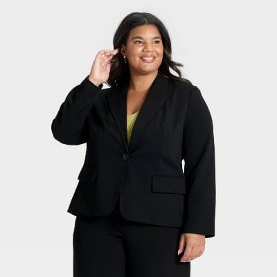 Women's Signature Crepe Fitted Blazer - A New Day™ Black 1X