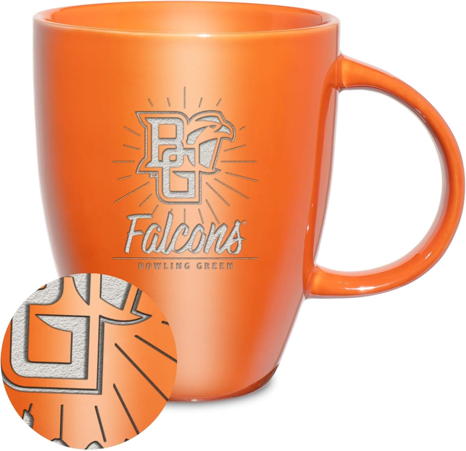 Rico Industries NCAA Bowling Green Falcons Sunburst Orange 18oz Laser Engraved Ceramic Lustre Mug
