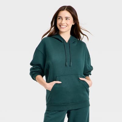 Women's Fleece Hoodie Sweatshirt - JoyLab™ Forest Green XXS