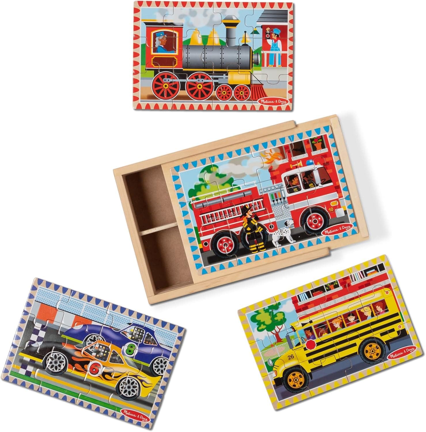 Save 38% on Melissa & Doug 4-in-1 Wooden Vehicle Puzzle Set