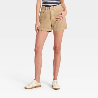 Women's Mid-Rise 90s Baggy Cuff Denim Shorts 3.75" - Universal Thread™ Khaki 22