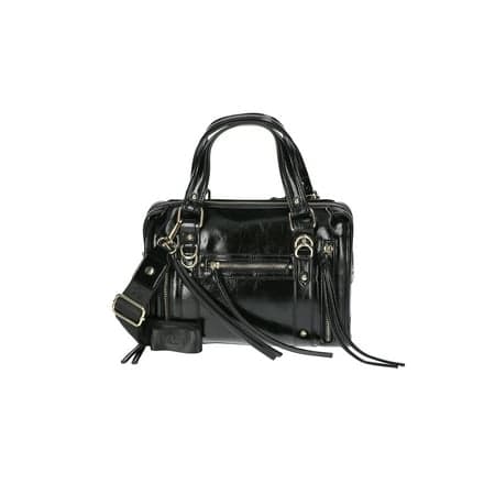 Madden NYC Women's Soft Zipper Satchel Handbag, Black Shine