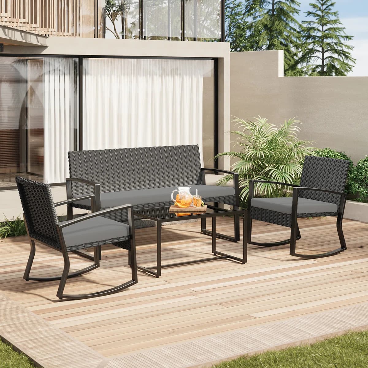 Cozy 4-Piece Patio Set with Rocking Chairs for $160