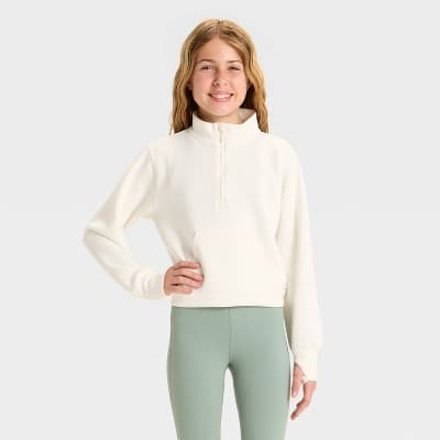Girls' Airy Sleek Piped 1/2 Zip Pullover Sweatshirt - All In Motion™ Cream S