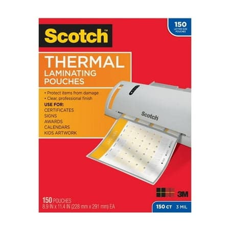 Scotch Thermal Laminating Pouches, 8.5"x 11", Letter Size, 3 Mil Thick, 150 Count