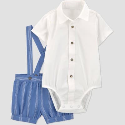 Carter's Just One You® Baby Boys' 2pc Striped Polo Bodysuit and Shortalls Suspender Set - White/Blue 6M