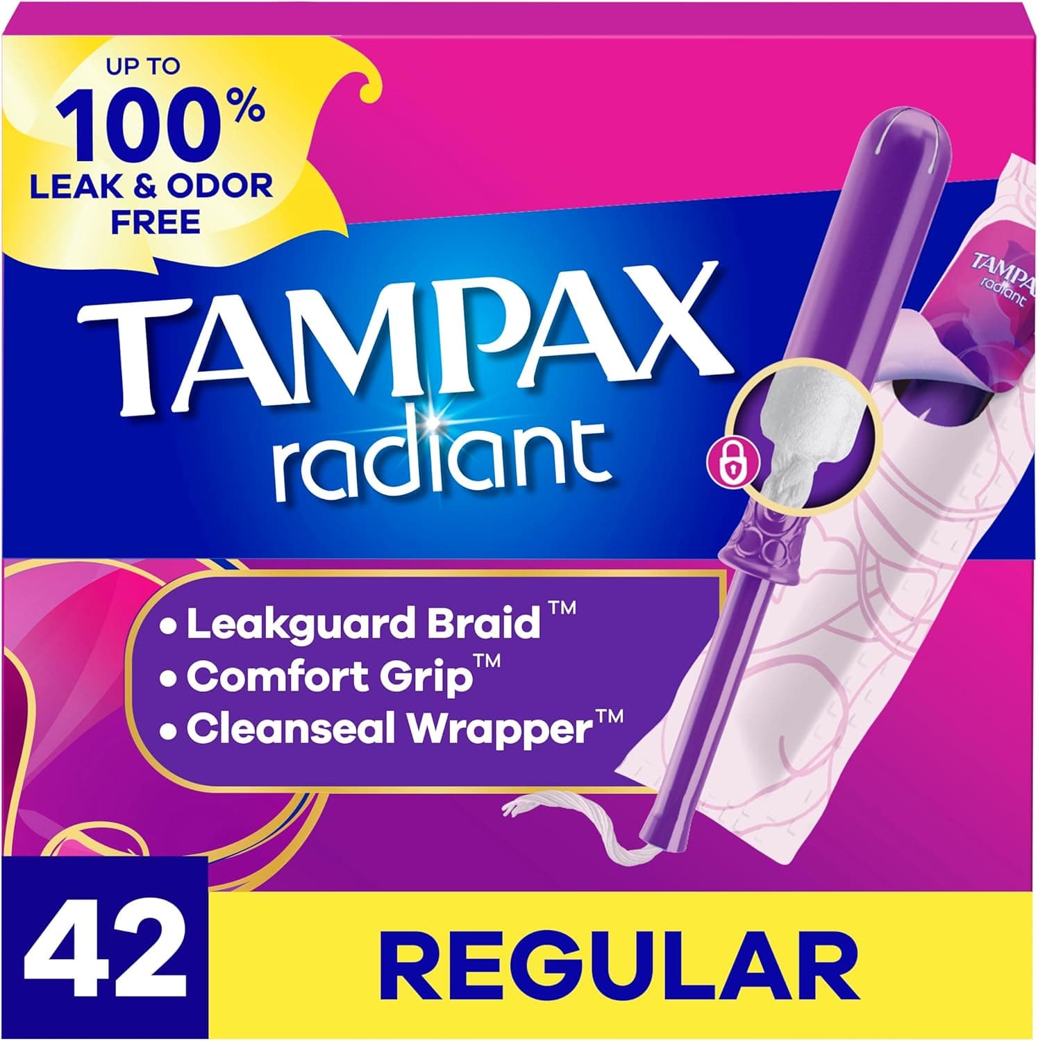 Tampax Radiant Tampons - 42 Count, Pink & Blue