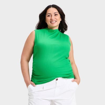 Women's Slim Fit Modern Ribbed Mock Neck Tank Top - A New Day™ Green 4X