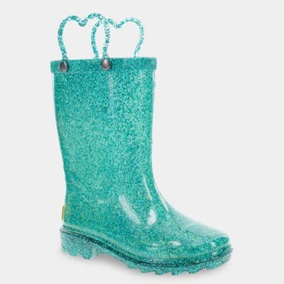 Western Chief Toddler Abby Glitter Boots - Teal Green 5T: Waterproof, Light-Up, Non-Marking Sole