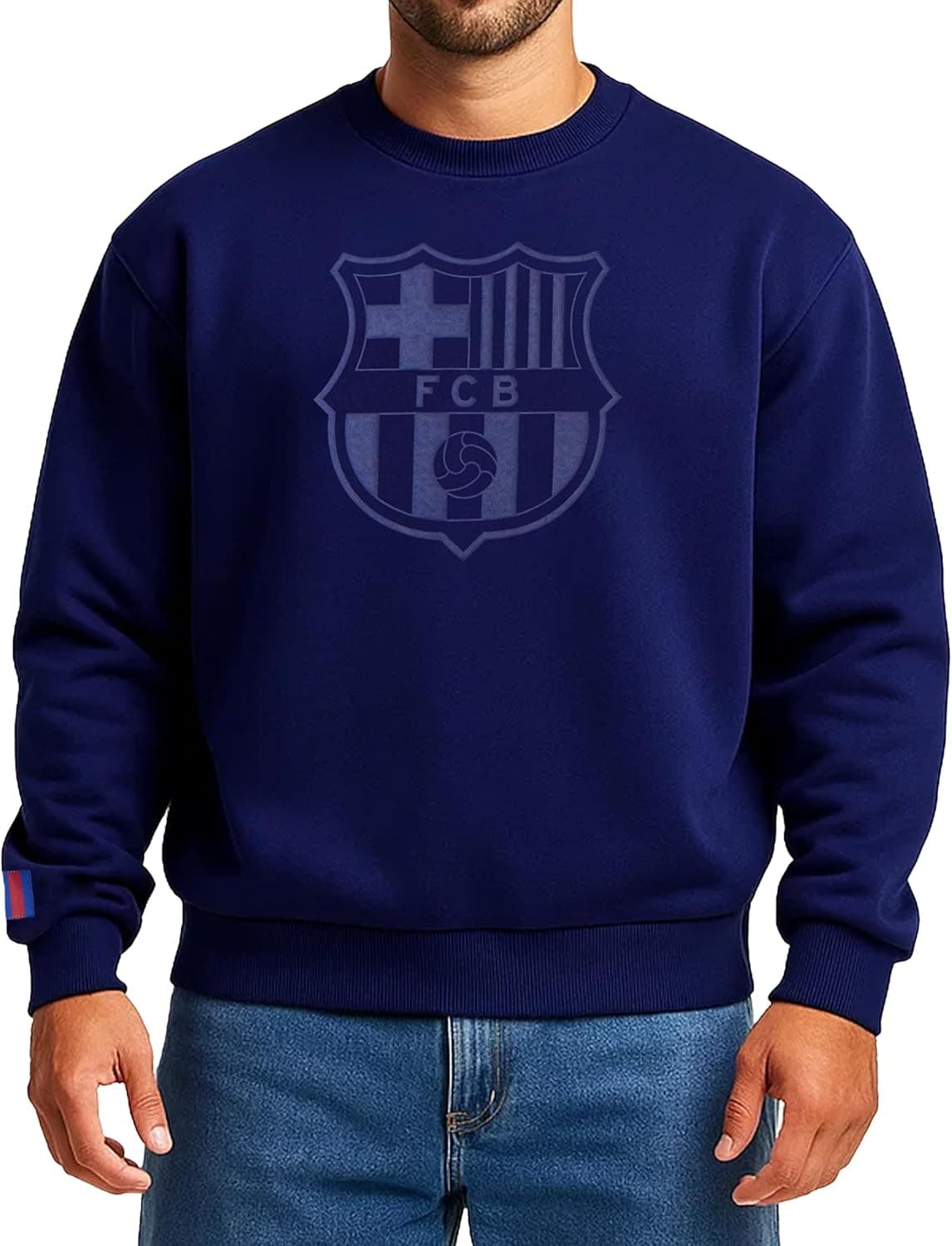 Stylish FC Barcelona Crewneck Pullover: Monochromatic Blue