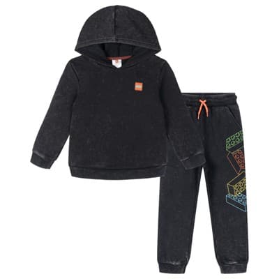LEGO Toddler Boys' Graphic Pullover Hooded Sweatshirt and Joggers Outfit Mineral Wash Black 3T