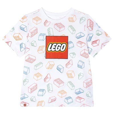 LEGO Little Boys' Allover Print Cotton Jersey Short Sleeve Graphic Tee White Multi Bricks 7-8