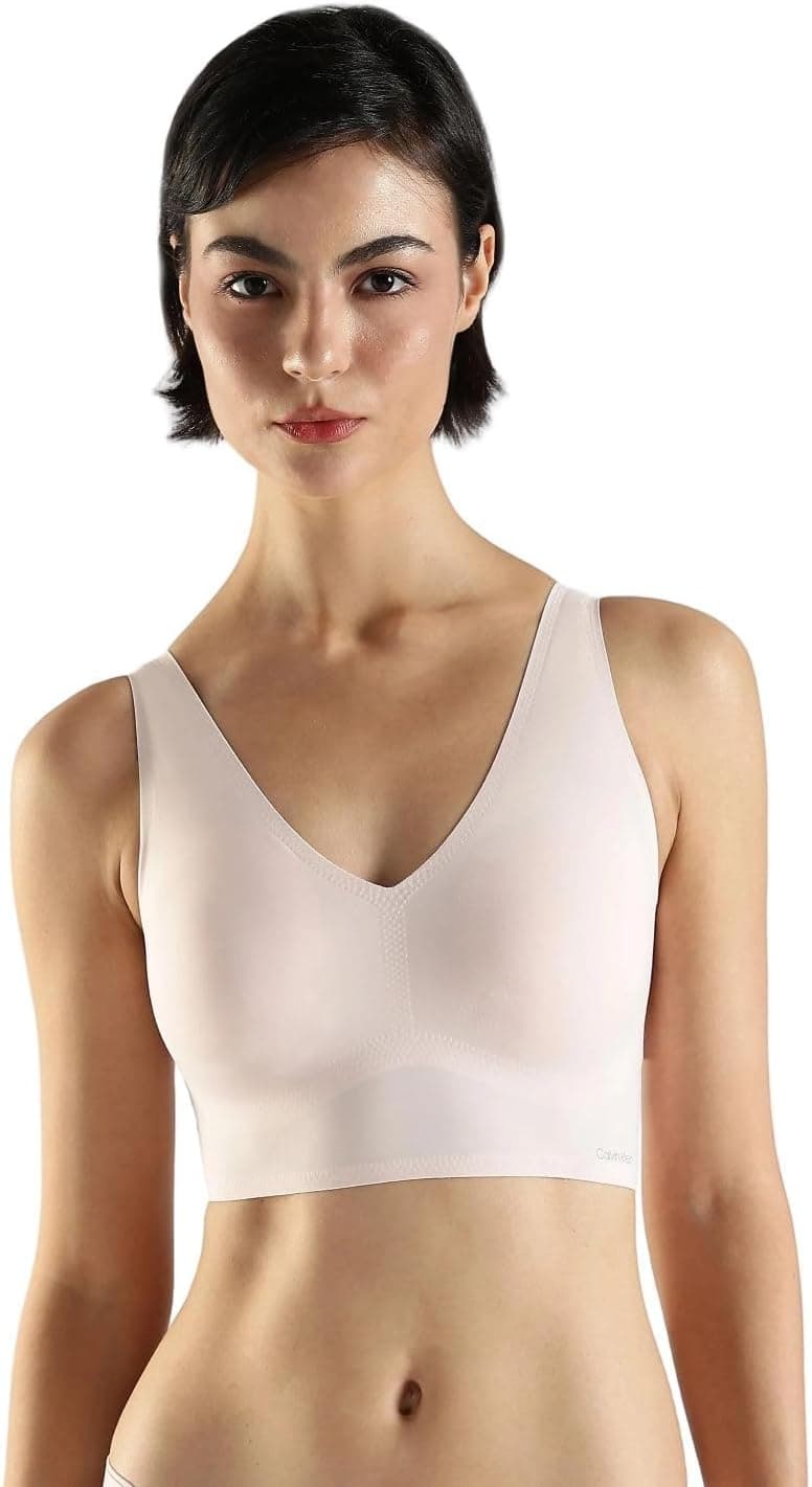 Calvin Klein Women's Invisibles Lightly Lined V Neck Bralette Bra, Light Pink, XS