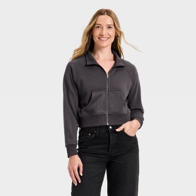 Women's Full Zip Fleece Sweatshirt - Universal Thread™ Charcoal Gray L