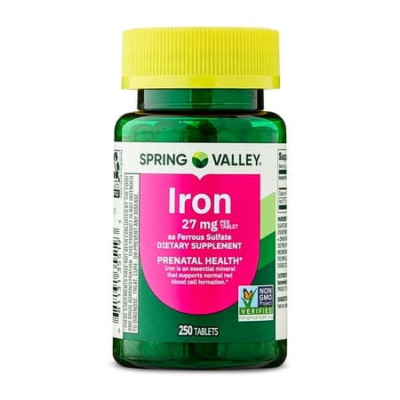 Spring Valley Iron Prenatal Health Dietary Supplement Tablets, 27 mg, 250 Count