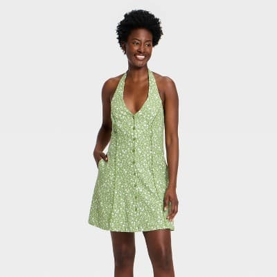 Women's Floral Mini Sundress - Universal Thread™ Green L