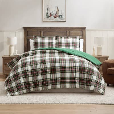 Hallmark King Flannel Plaid Comforter Set White